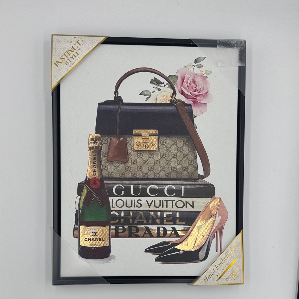 Luxury Fashion Art Print with Handbag & Shoes in Black Frame